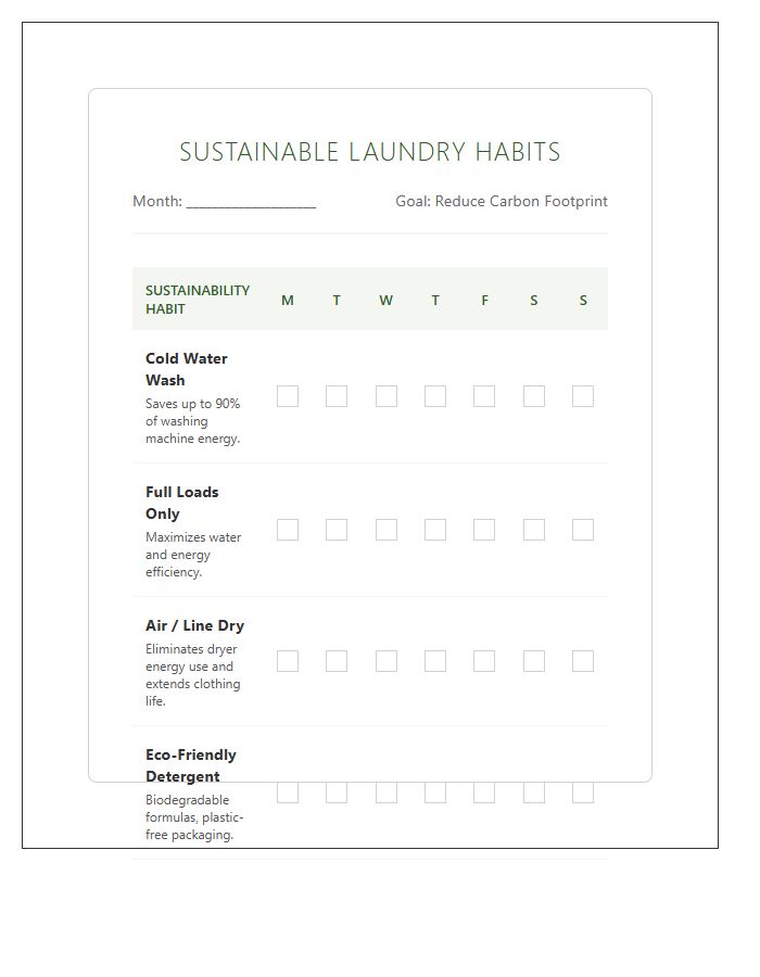Sustainable Laundry Habits Tracking Printable Chart