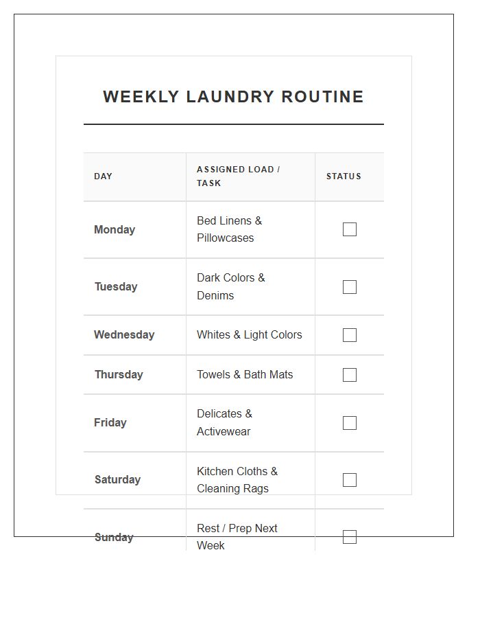 Weekly Family Laundry Routine Printable Chart