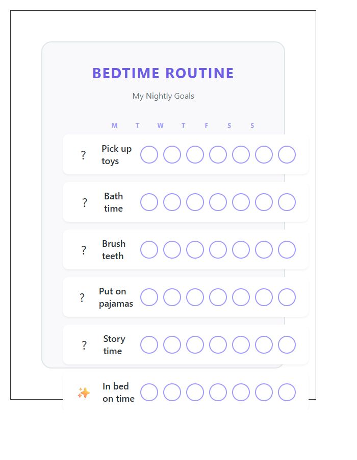 Bedtime Routine Chore Chart Printable For Preschoolers