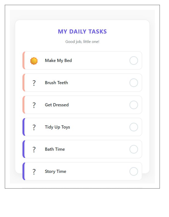 Illustrated Simple Task Chart Printable For Preschoolers
