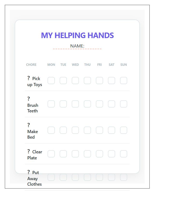 Kids Simple Chore Chart Printable For Preschoolers