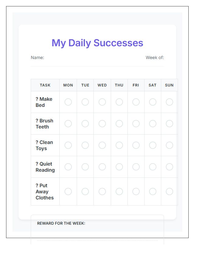 Preschool Task Completion Chart Printable