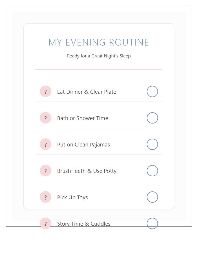 Preschooler Evening Routine Task Chart Printable