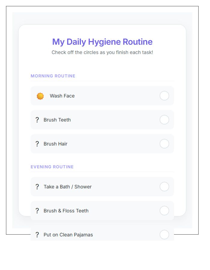 Preschooler Hygiene Routine Chore Chart Printable