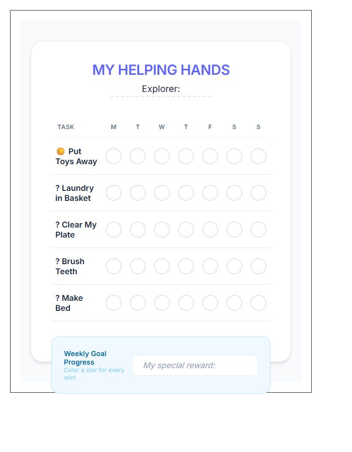 Reward System Chore Chart Printable For Toddlers