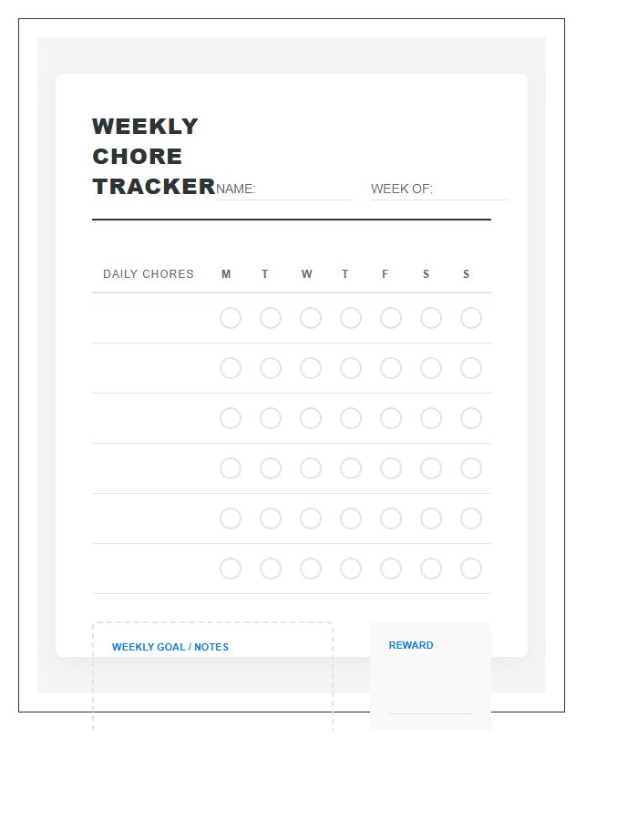 Simple Goal Tracking Chore Chart Printable