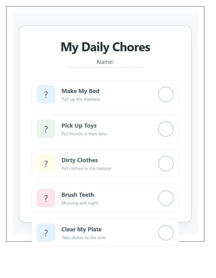 Toddler Friendly Daily Chore Chart Printable