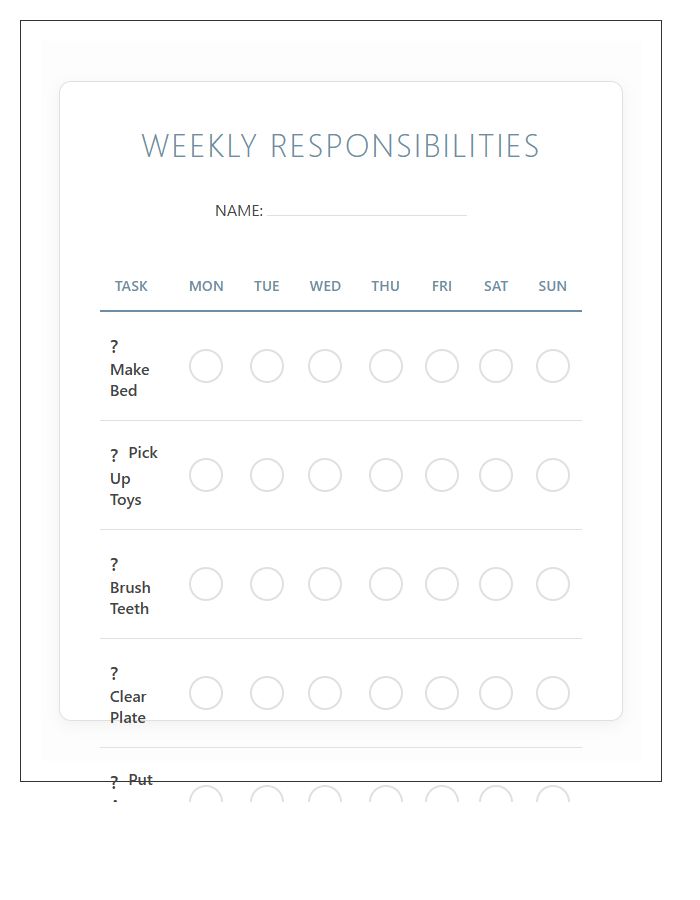 Toddler Simple Responsibility Chart Printable