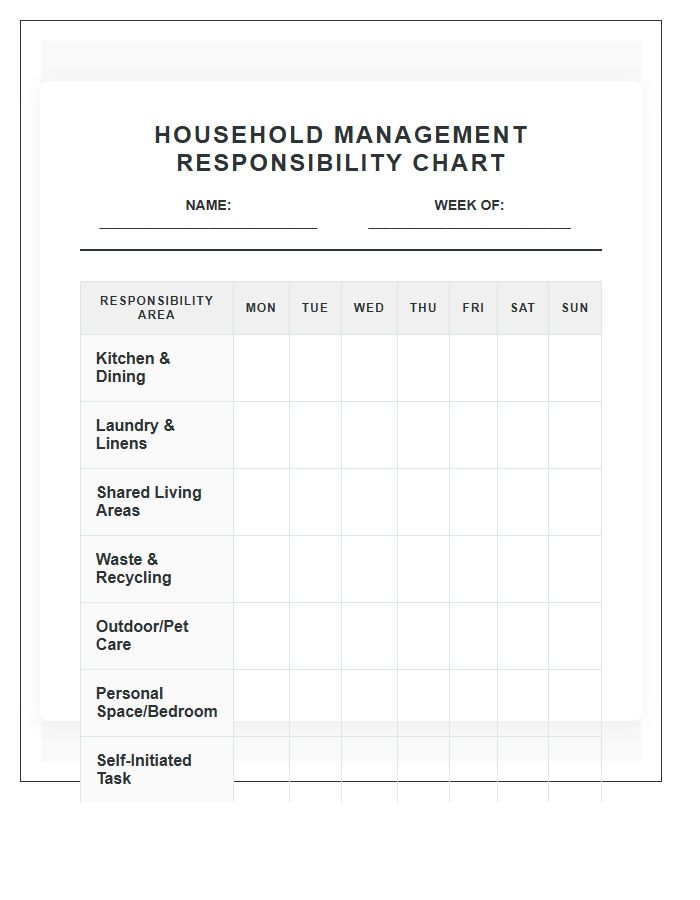 Household Management Responsibility Chart For Teens Printable