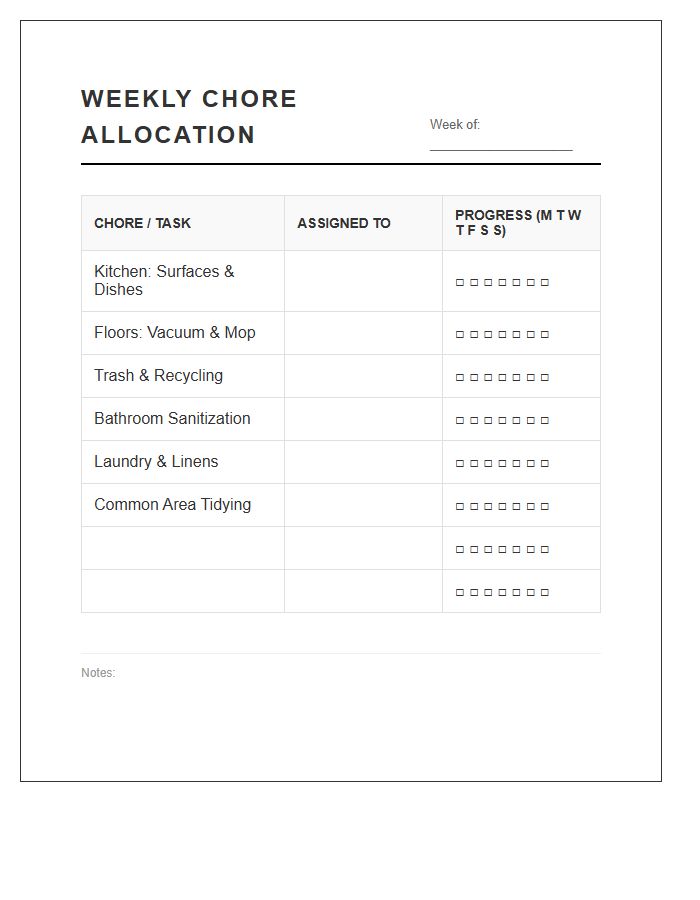 Minimalist Shared Chore Allocation Printable Chart