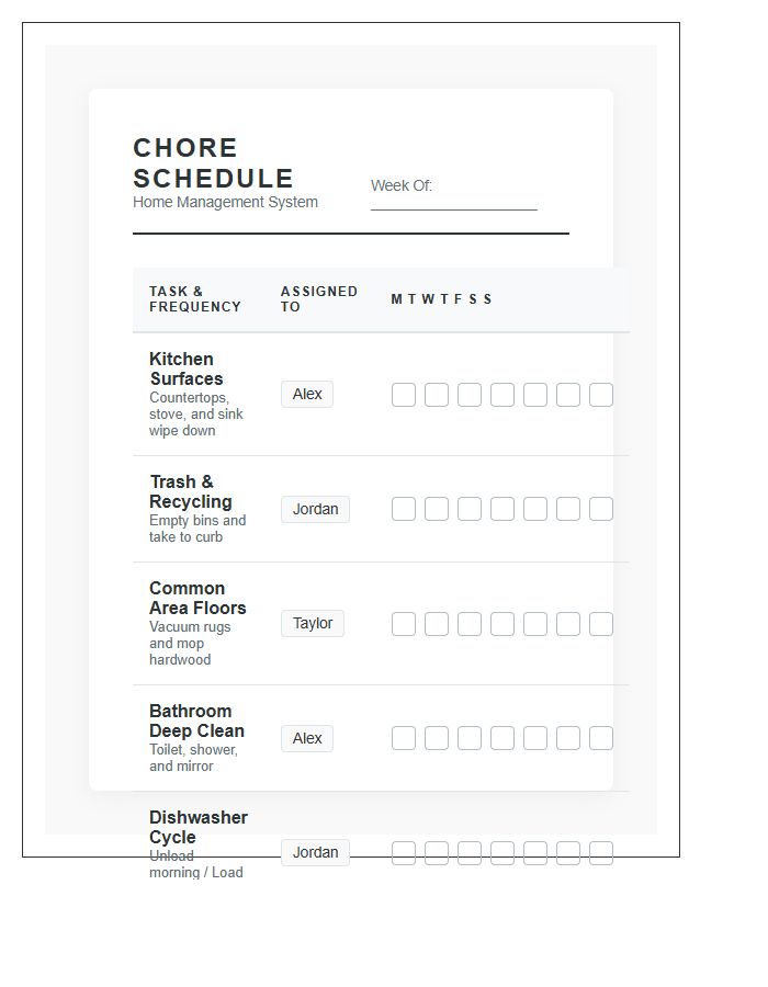 Modern Roommate Chore Responsibility Printable Chart