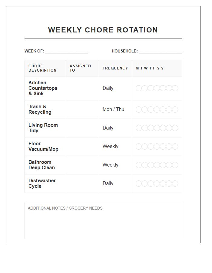 Multi Person Roommate Chore Printable Chart