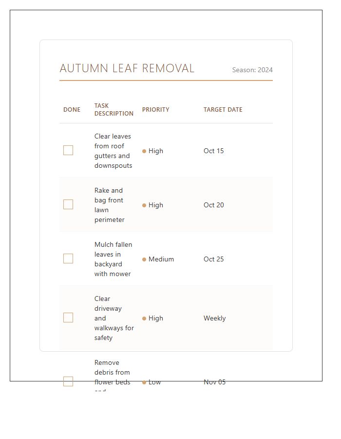 Autumn Leaf Removal Task Printable Chart