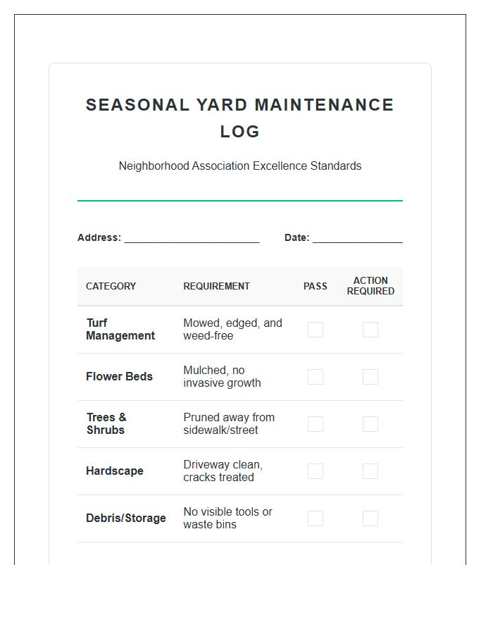 Neighborhood Association Yard Printable Chart