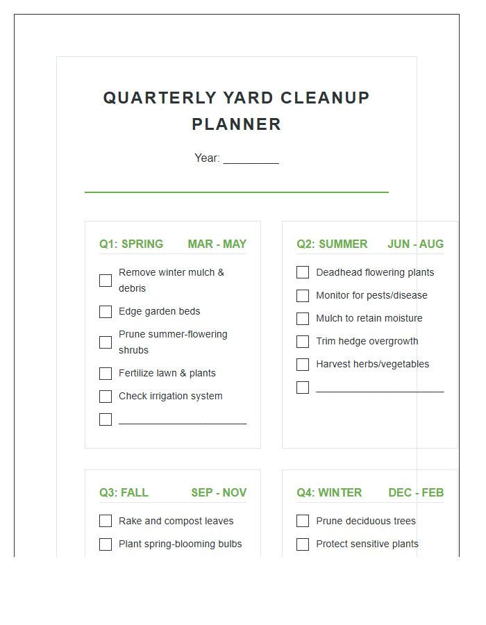Quarterly Yard Cleanup Printable Planning Chart