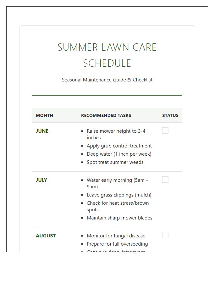 Summer Lawn Care Schedule Printable Chart