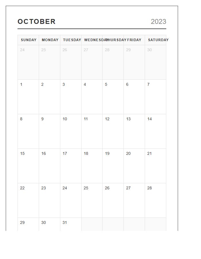 Horizontal Printable Landscape Monthly Calendar Chart