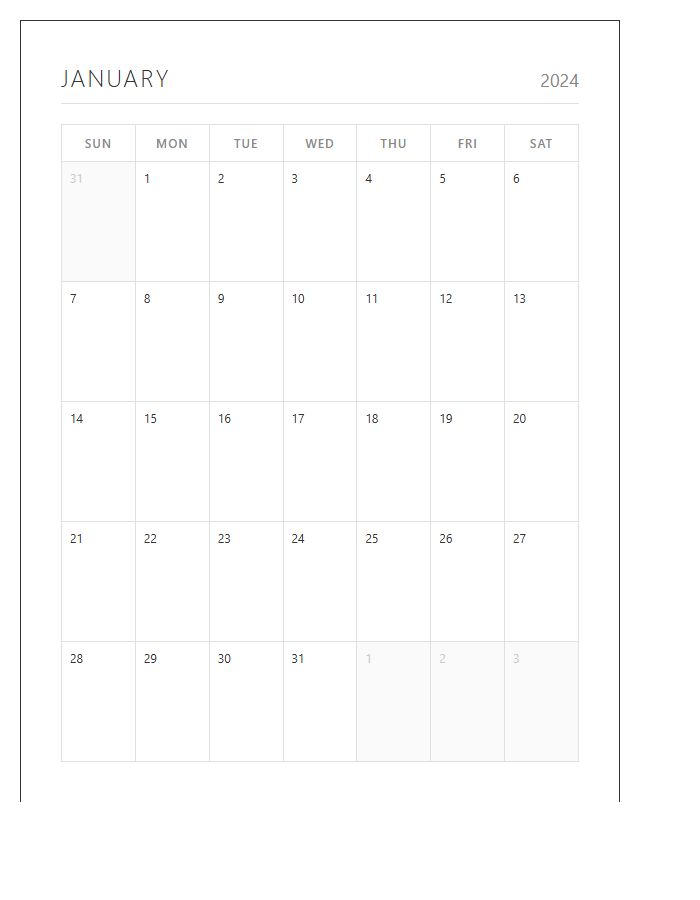 Minimalist Printable Landscape Monthly Calendar Chart