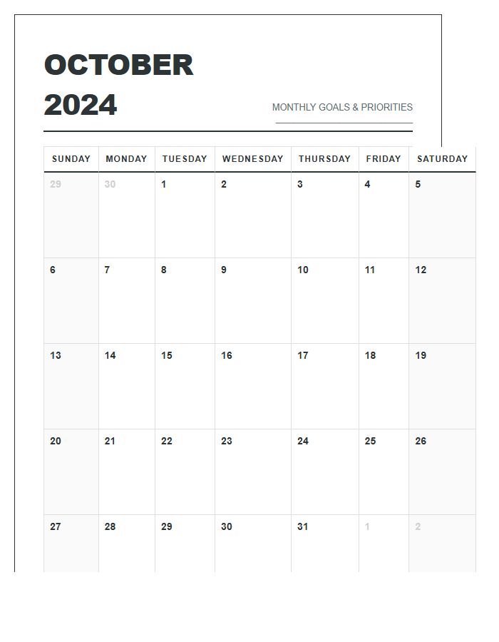 Modern Printable Landscape Monthly Calendar Chart