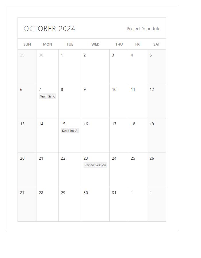 Organized Printable Landscape Monthly Calendar Chart