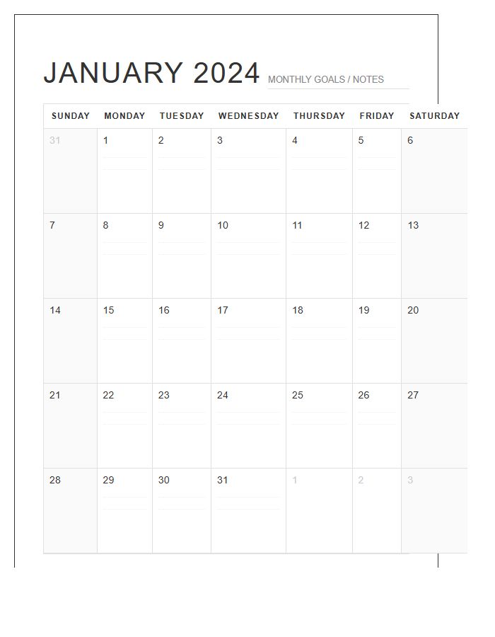 Printable Landscape Monthly Calendar Chart For Home