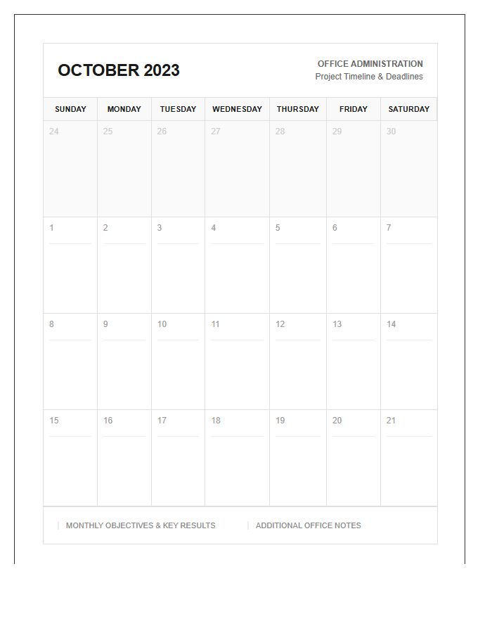 Printable Landscape Monthly Calendar Chart For Office