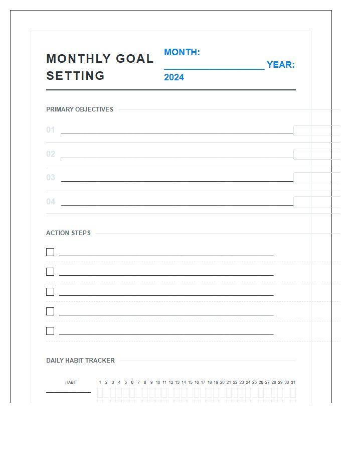 Printable Landscape Monthly Goal Setting Chart