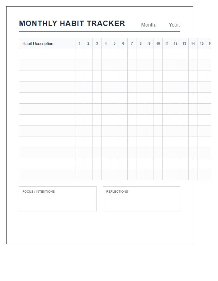 Printable Landscape Monthly Habit Tracker Chart