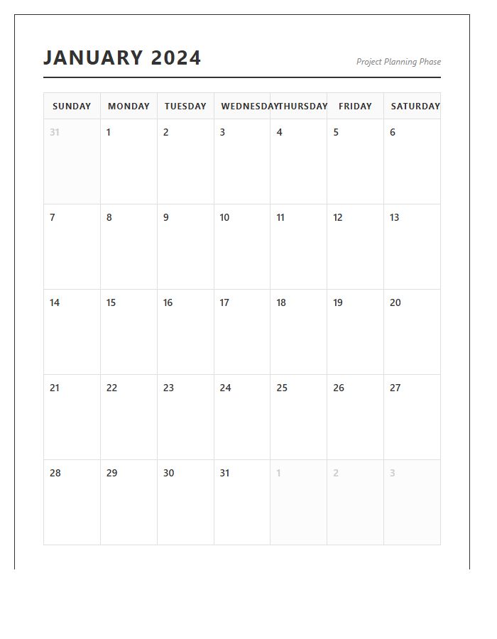 Simple Printable Landscape Monthly Calendar Chart