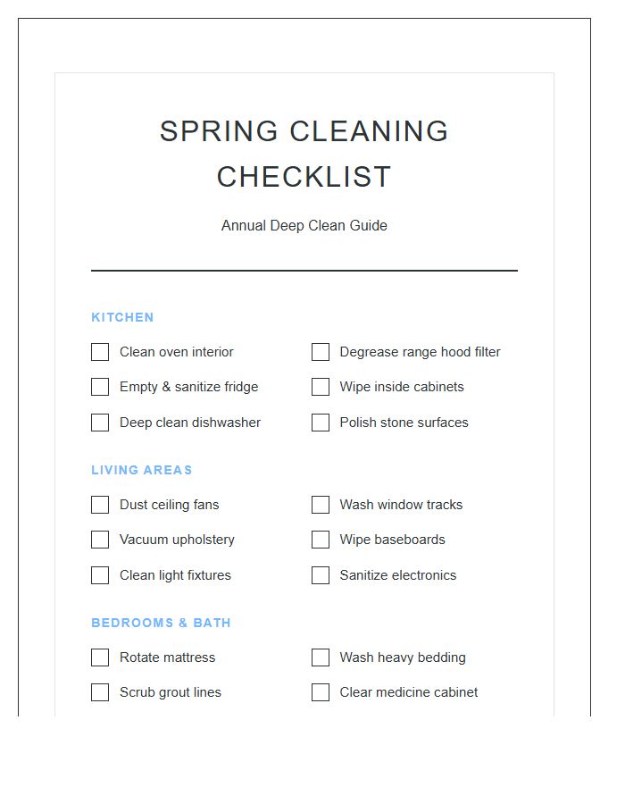 Essential Spring Cleaning Printable Chart
