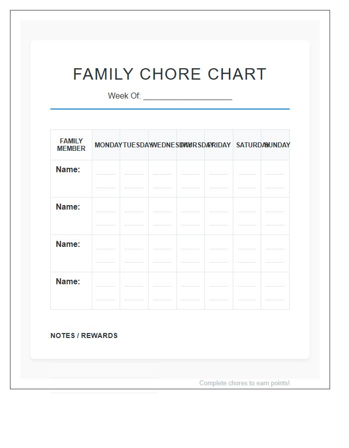 Family Chore Chart Printable Schedule