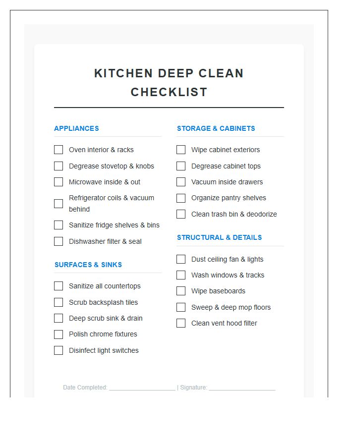 Kitchen Deep Clean Printable Chart