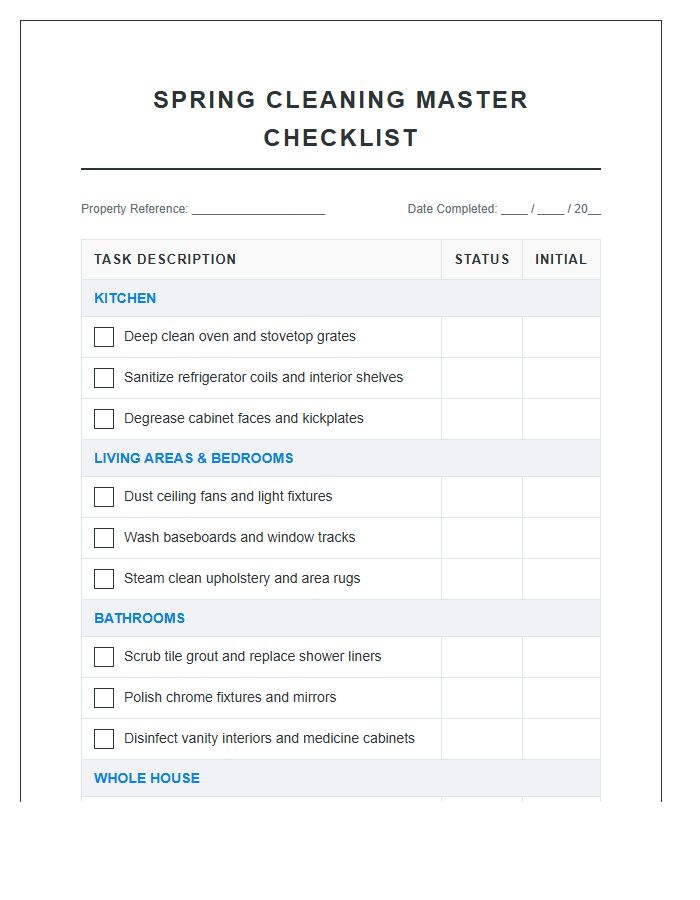 Professional Spring Cleaning Printable Chart