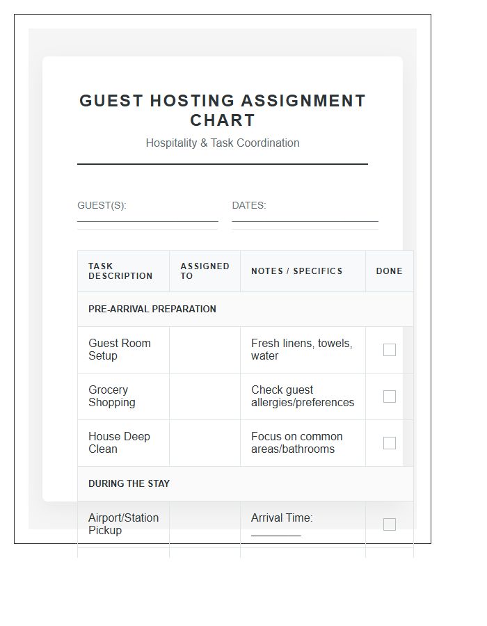 Family Guest Hosting Assignment Chart Printable