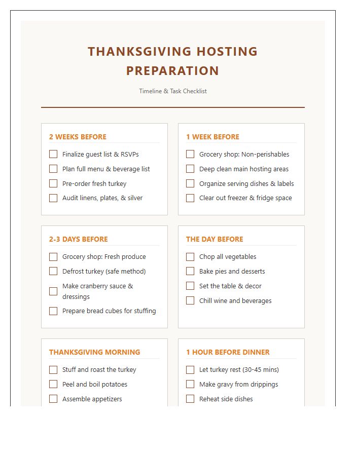Thanksgiving Hosting Preparation Chart Printable