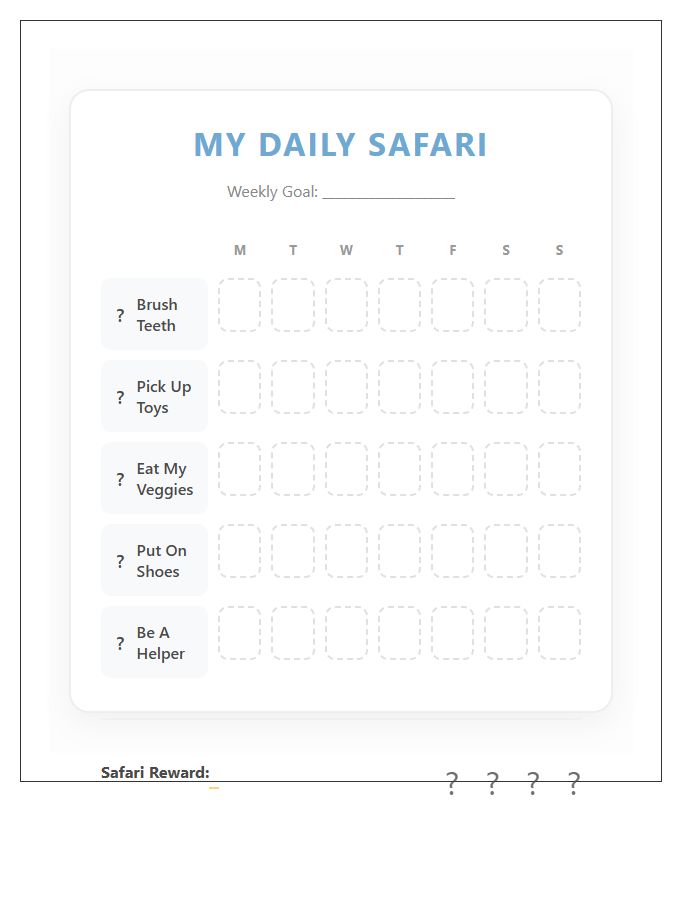 Animal Theme Toddler Printable Chart