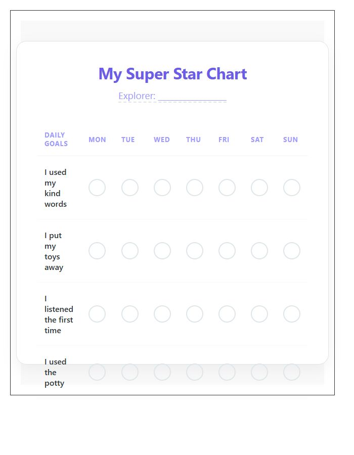 Behavior Reward Printable Chart For Toddlers