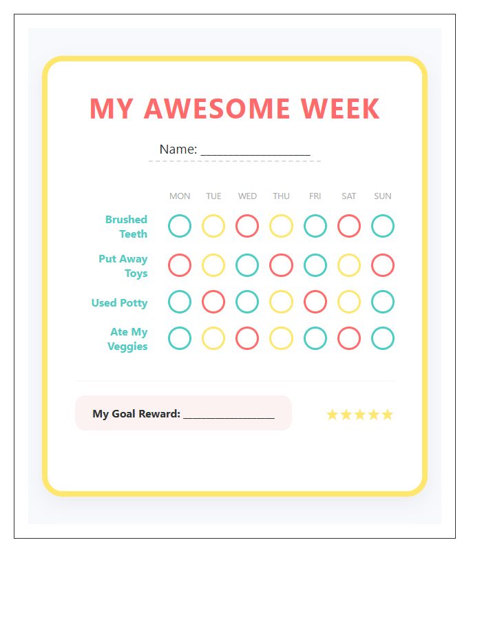 Colorful Toddler Sticker Printable Chart