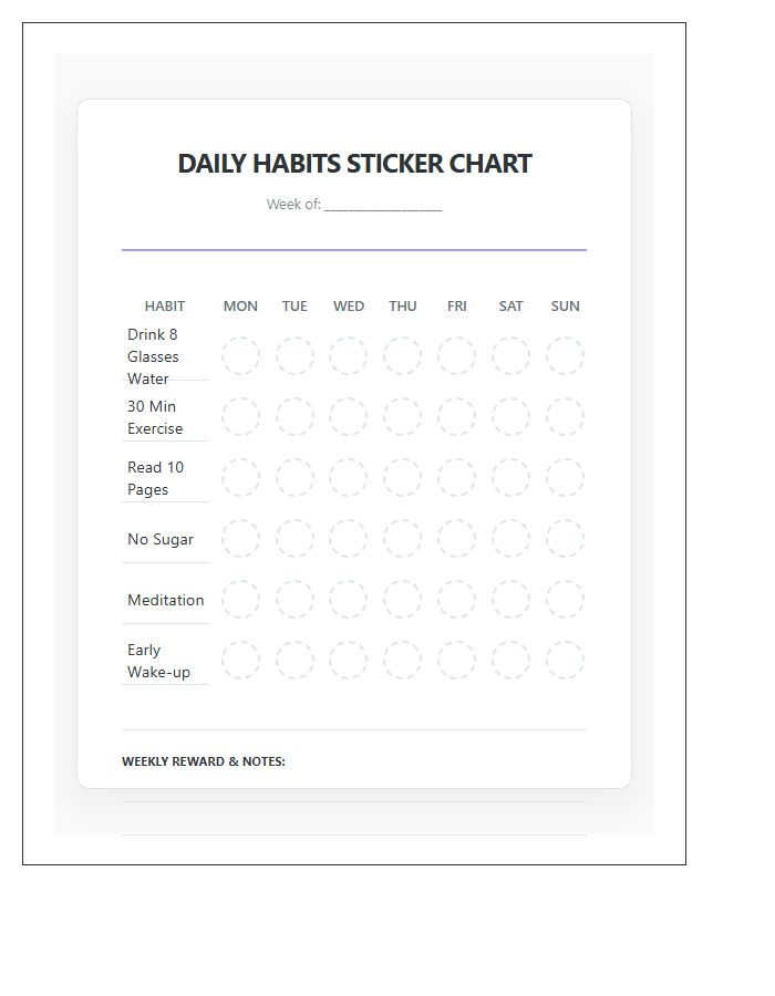 Daily Habits Printable Sticker Chart