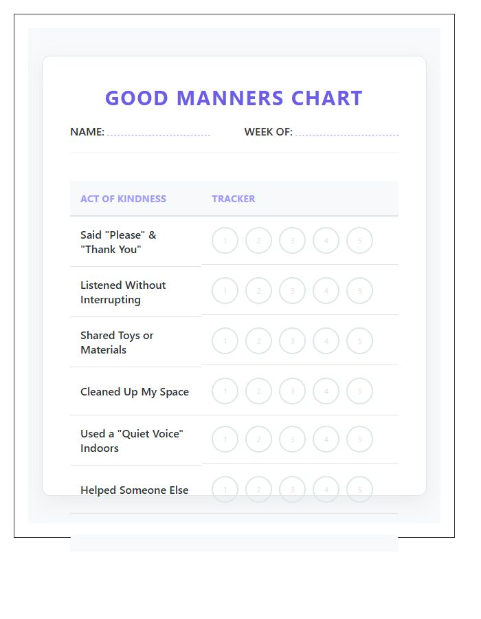 Good Manners Printable Sticker Chart