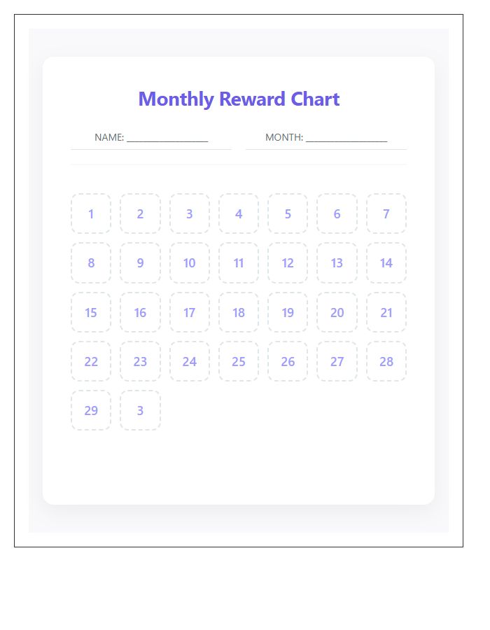 Monthly Toddler Reward Printable Chart