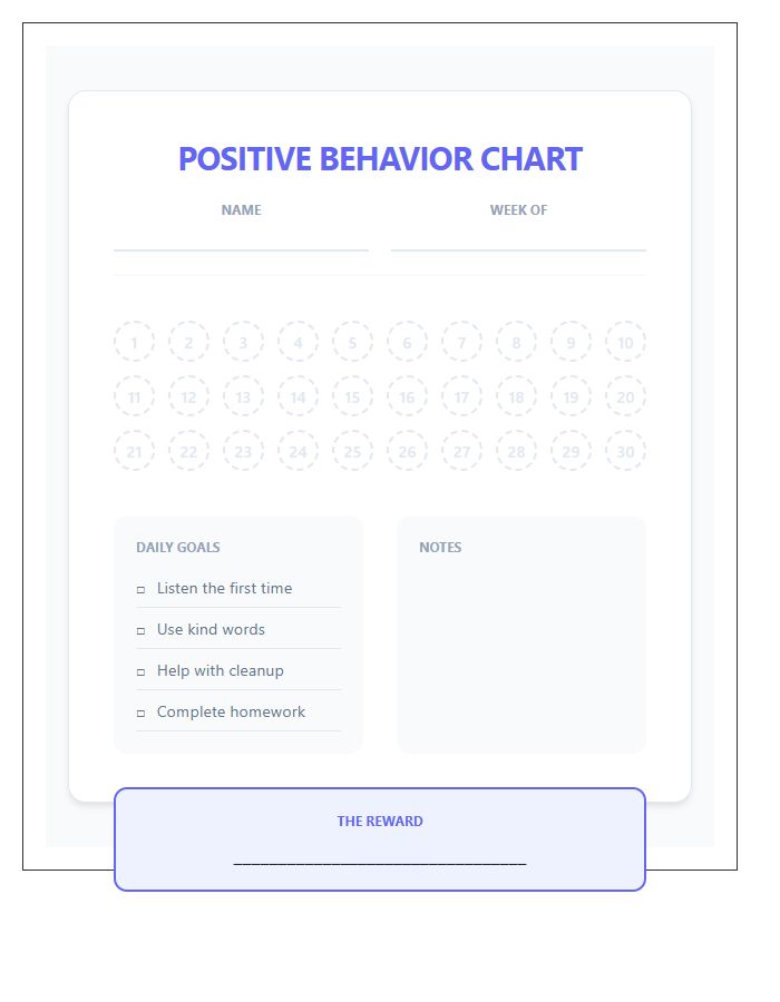 Positive Behavior Printable Sticker Chart