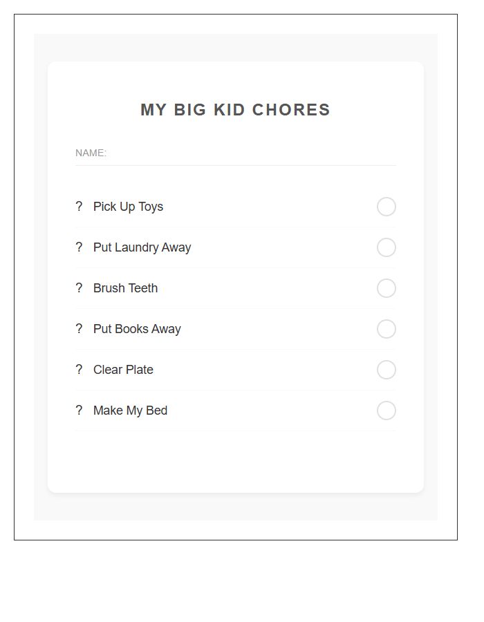 Simple Toddler Chore Printable Chart