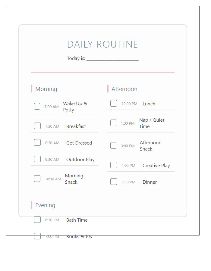 Toddler Daily Routine Printable Chart