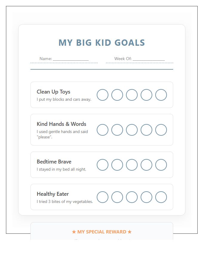 Toddler Goal Setting Printable Chart