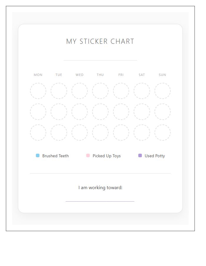 Toddler Sticker Reward Printable Chart