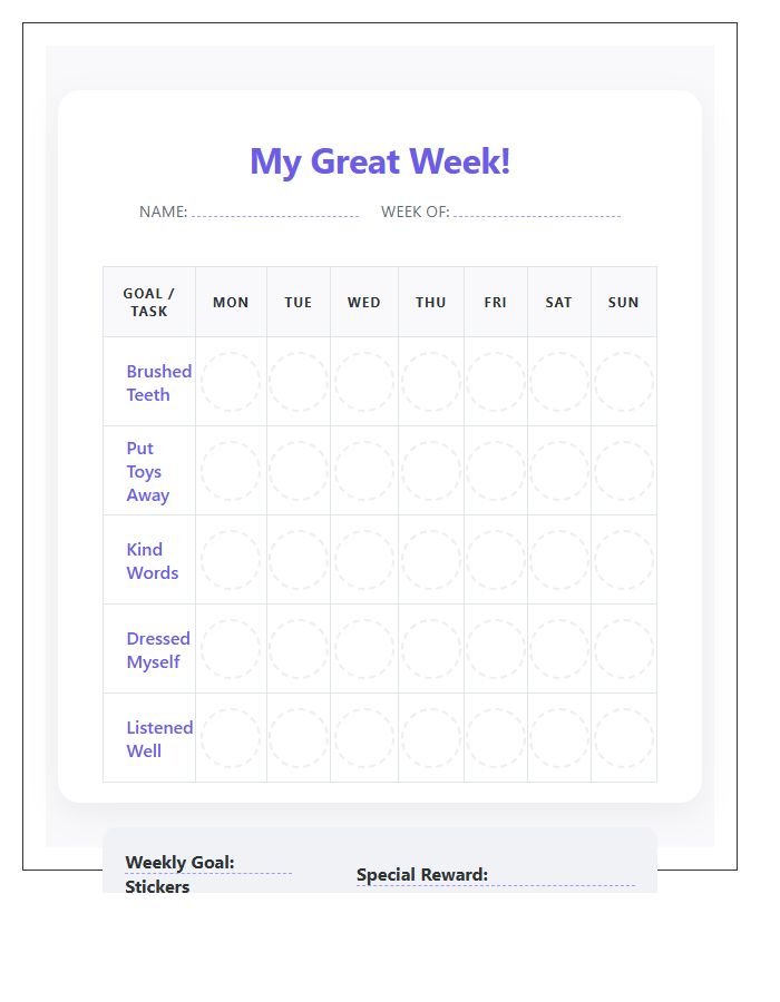 Weekly Toddler Sticker Printable Chart