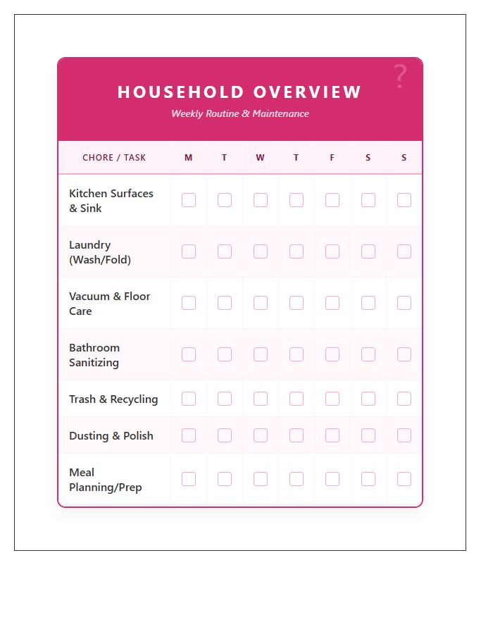 Bright Peony Design Household Chart Printable
