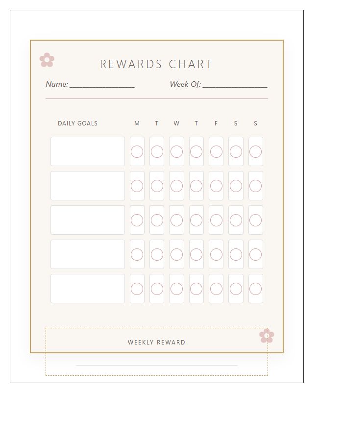 Elegant Rose Border Rewards Chart Printable