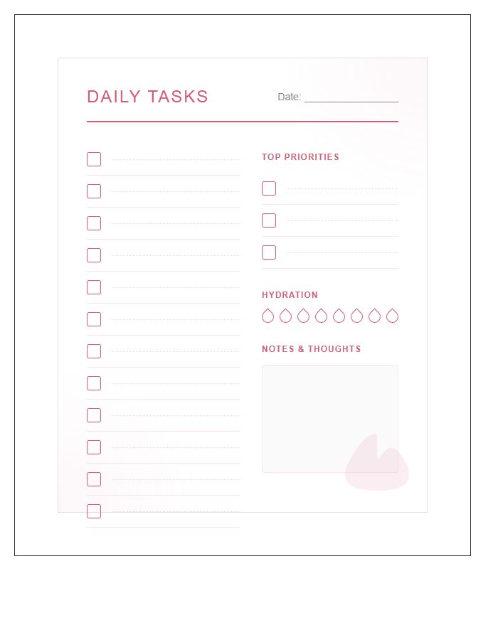 Hibiscus Pattern Daily Task Chart Printable